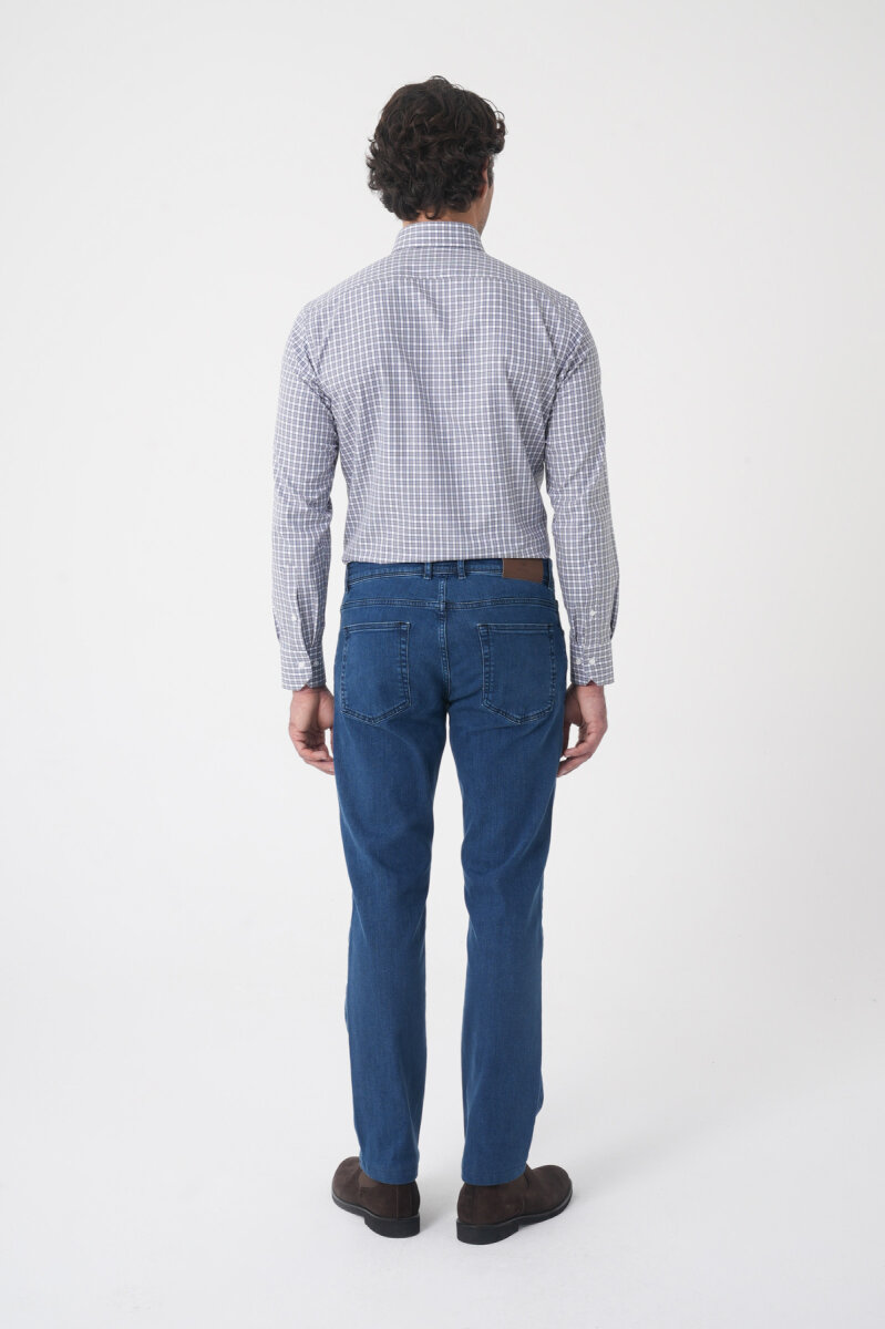 Erkek 5 Cepli Yıkamalı Jean Denim Pantolon Açık Lacivert - 2