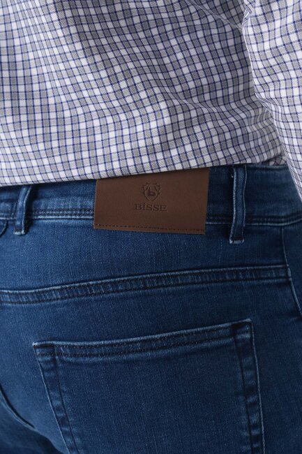 Erkek 5 Cepli Yıkamalı Jean Denim Pantolon Açık Lacivert - 6