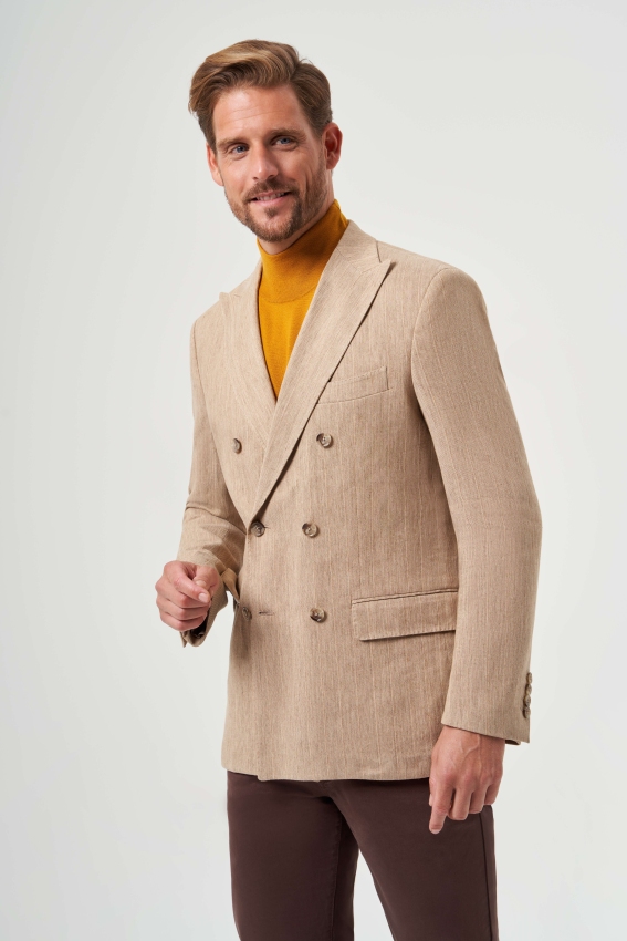 Erkek 6 Drop Kruvaze Pamuk Keten Ceket