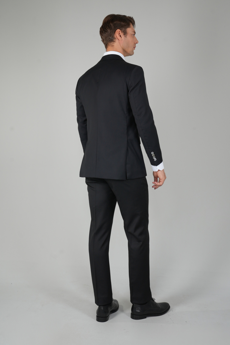 Erkek 6 Drop Mono Yaka Çift Yırtmaçlı Takım Elbise Sıyah (1)