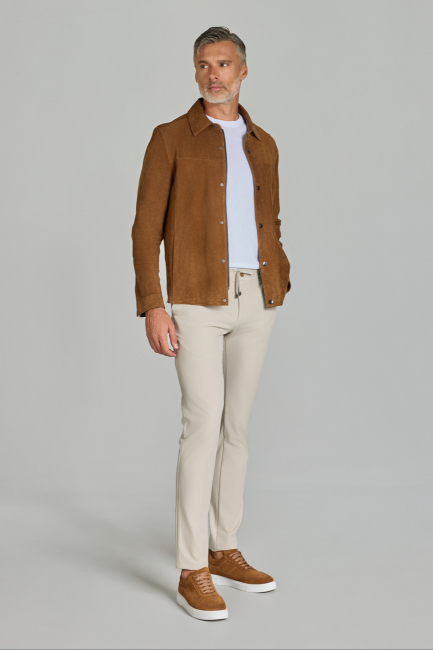 Erkek Açık-Kahve Gerçek Deri Mont (1)