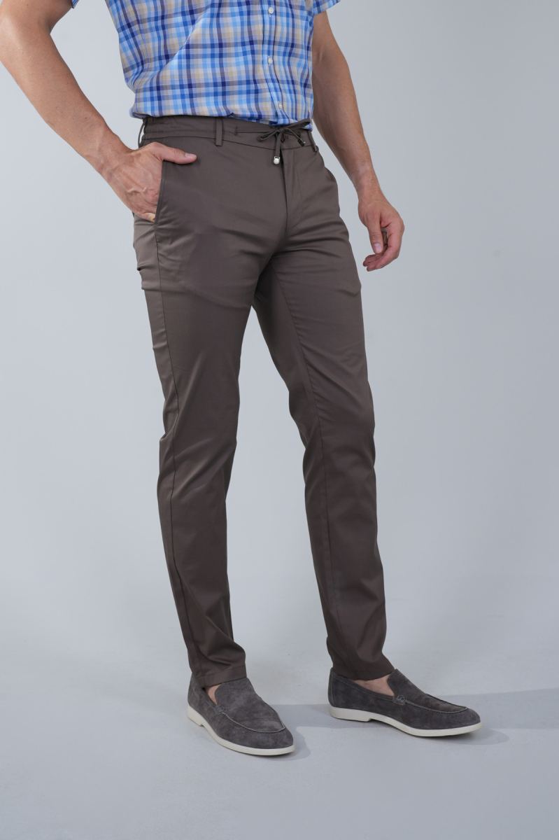 Erkek Açık Kahve Pamuklu Comfort Lastikli Bağcıklı Spor Pantolon