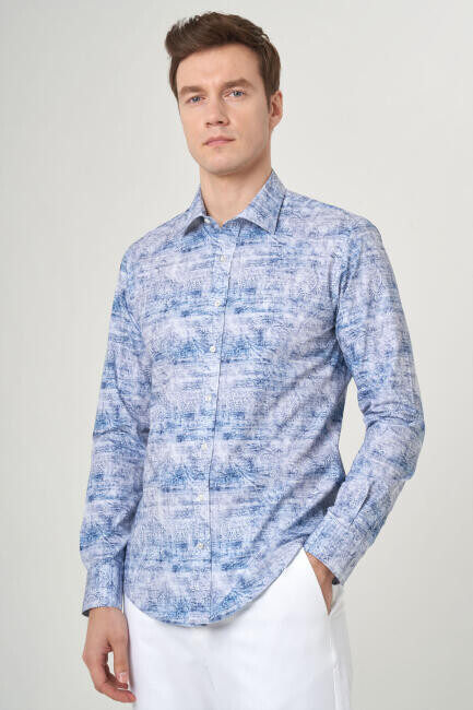 Slim Fit Blue Sport Men's Shirt