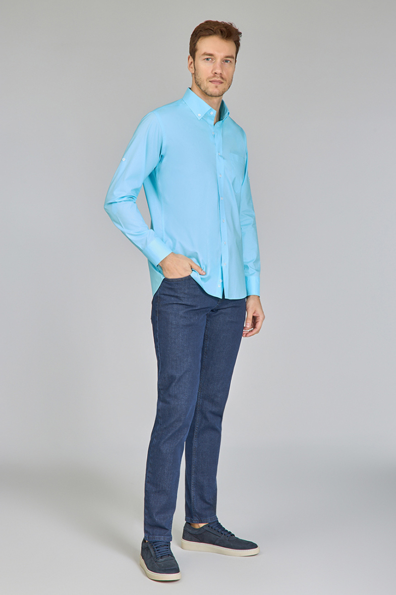 Erkek Açık Turkuaz Regular Fit Paşa Yaka Gömlek - 3