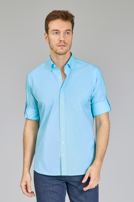 Erkek Açık Turkuaz Regular Fit Paşa Yaka Gömlek - 2