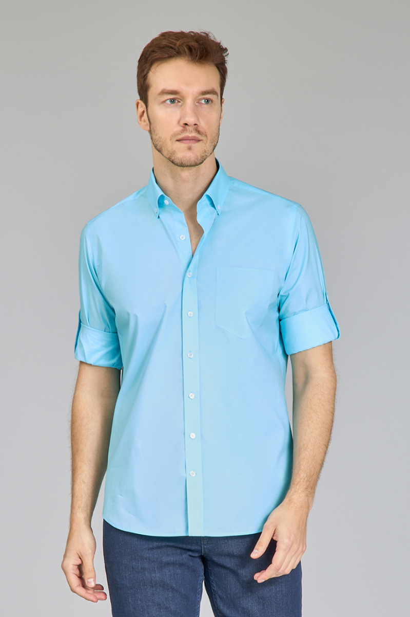 Erkek Açık Turkuaz Regular Fit Paşa Yaka Gömlek - 2