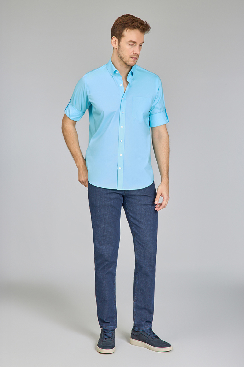 Erkek Açık Turkuaz Regular Fit Paşa Yaka Gömlek - 4