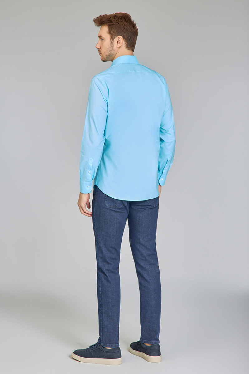 Erkek Açık Turkuaz Regular Fit Paşa Yaka Gömlek - 5