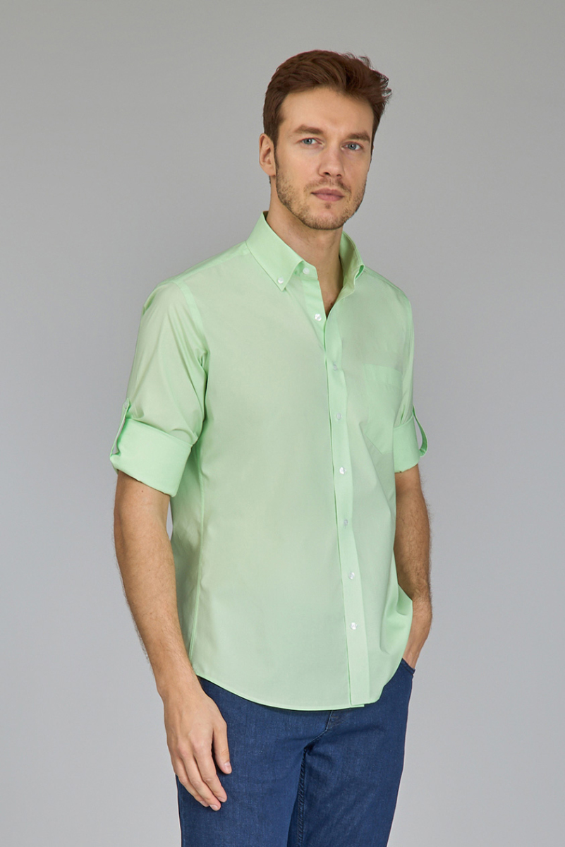 Erkek Açık Yeşil Regular Fit Paşa Yaka Gömlek - 3
