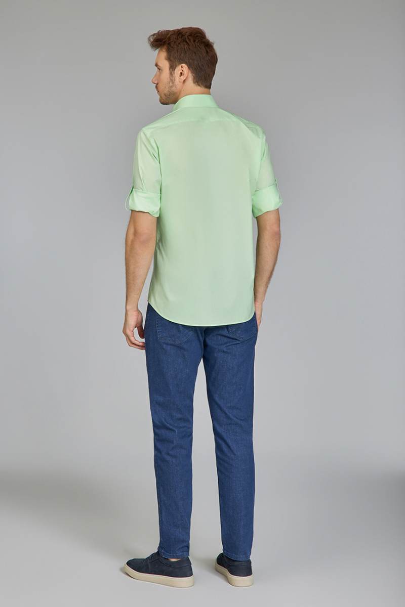 Erkek Açık Yeşil Regular Fit Paşa Yaka Gömlek - 5