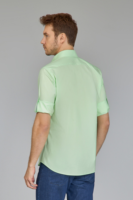 Erkek Açık Yeşil Regular Fit Paşa Yaka Gömlek - 6