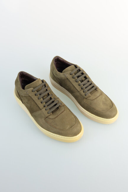 Erkek Bağcıklı Gerçek Deri Haki Ayakkabı 