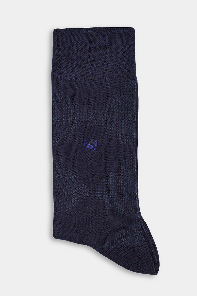 Erkek Baklava Desenli Bambu Dikişsiz Uzun Soket Lacivert Çorap - 1