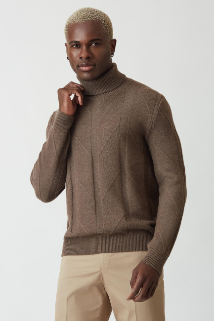 Erkek Balıkçı Yaka Jakar Triko Vizon - 4