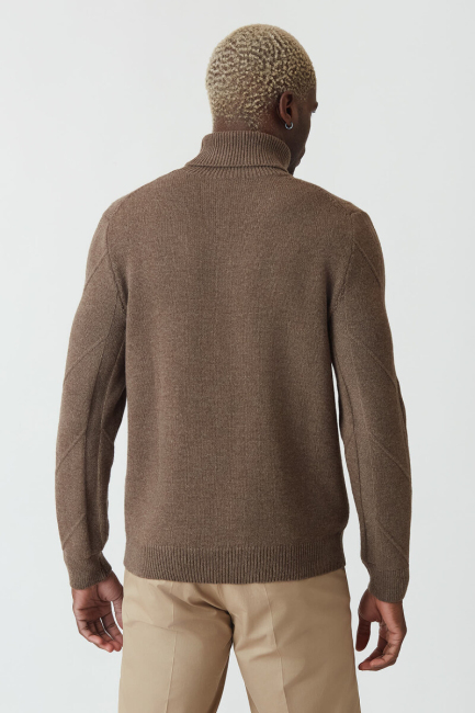 Erkek Balıkçı Yaka Jakar Triko Vizon - 2