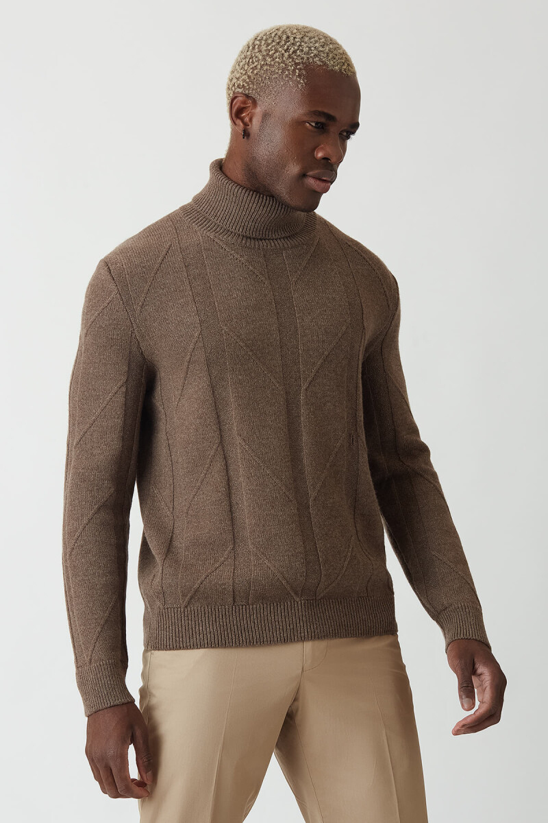 Erkek Balıkçı Yaka Jakar Triko Vizon - 5