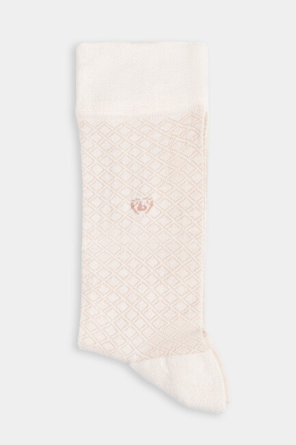 Erkek Bambu Desenli Bej Uzun Soket Çorap