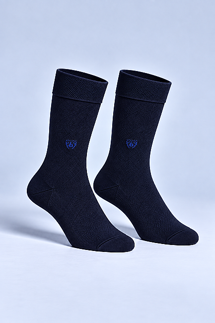Black Polyester Patterned Bamboo Navy Socks