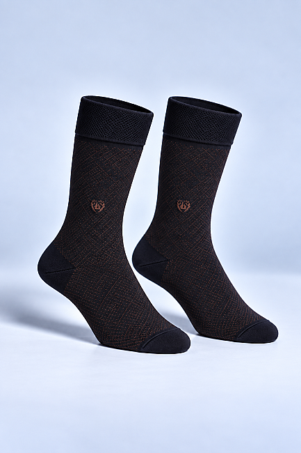 Black Polyester Patterned Bamboo Brown Socks