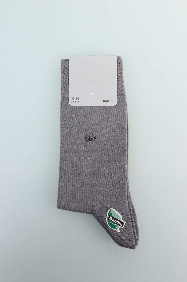 Erkek Bambu Düz Soket Uzun Çorap Gri - 1