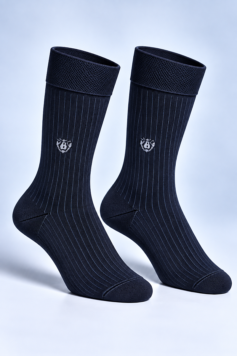 Siyah Polyester Desenli Bambu Uzun Çorap