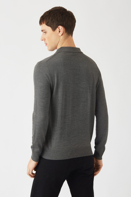Erkek Basic Polo Yaka Akrilik Yün Triko Gri (1)