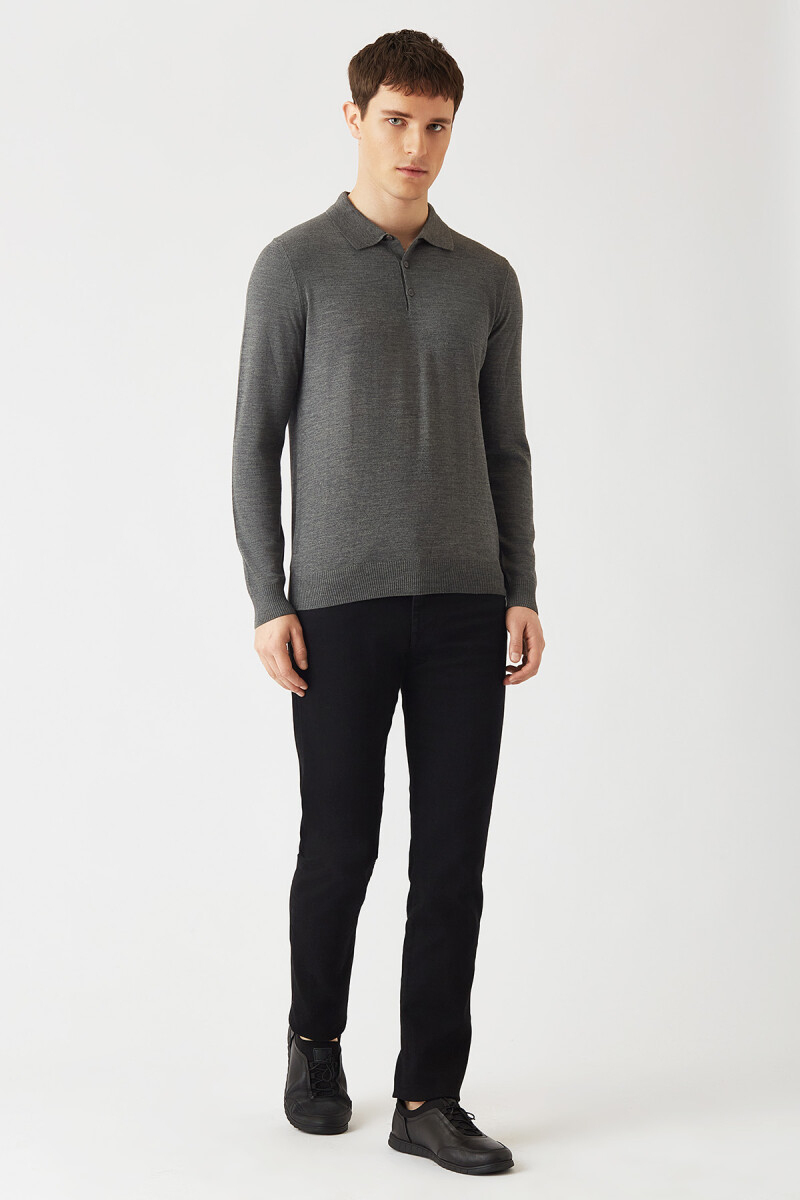 Erkek Basic Polo Yaka Akrilik Yün Triko Gri - 4