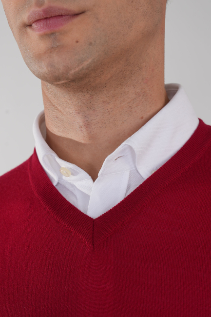 Erkek Basic V Yaka Triko Kırmızı - 3