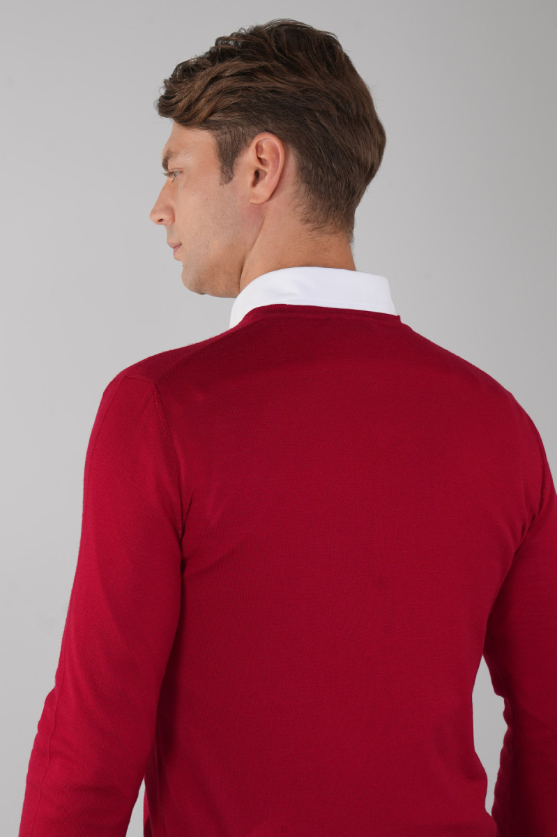 Erkek Basic V Yaka Triko Kırmızı - 2