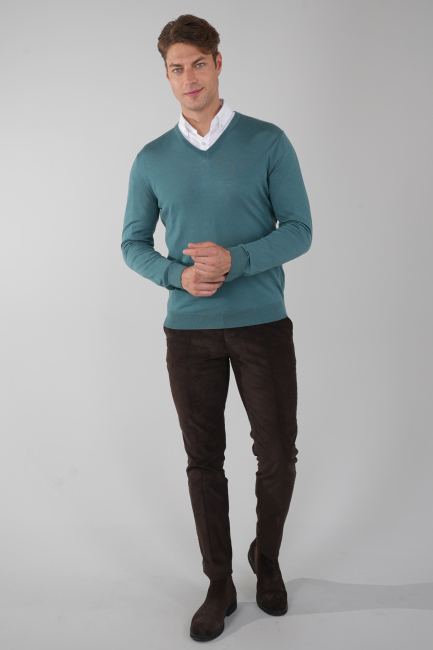 Erkek Basic V Yaka Triko Mint - 5