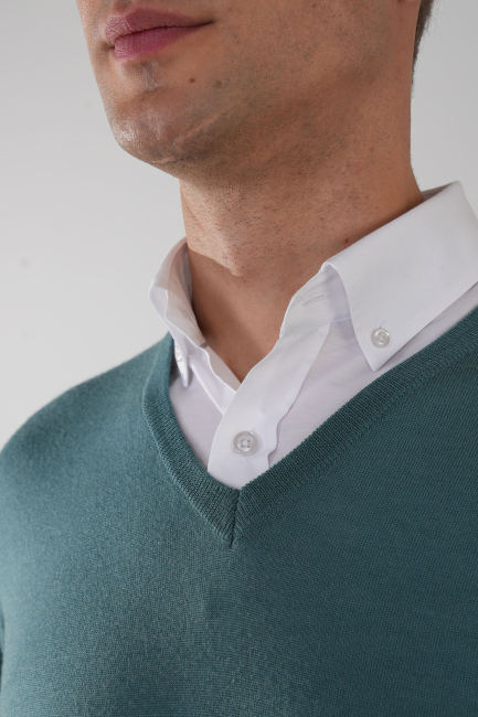 Erkek Basic V Yaka Triko Mint - 4