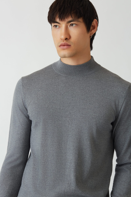 Erkek Basic Yarım Balıkçı Triko Koyu-Gri - 3