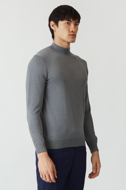 Erkek Basic Yarım Balıkçı Triko Koyu-Gri - 4