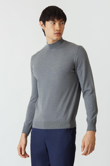 Erkek Basic Yarım Balıkçı Triko Koyu-Gri - 5