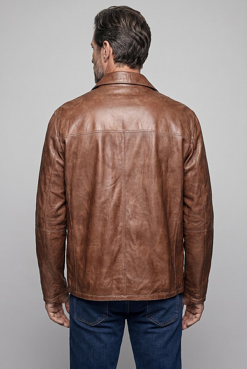 Bej Regular Fit Deri Gerçek Mont - 6