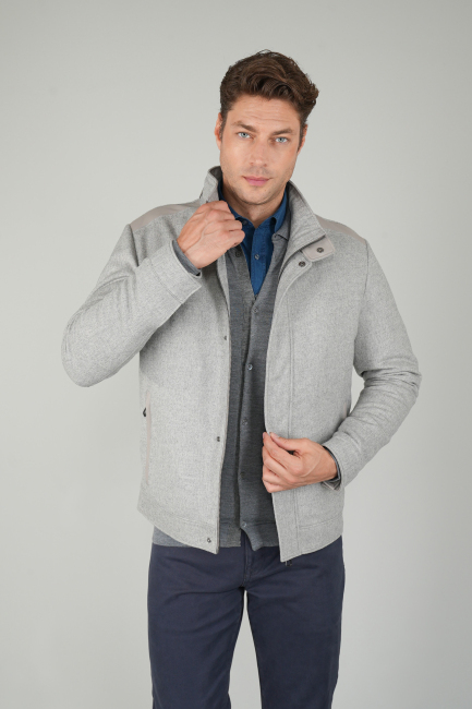 Erkek Bej Kaşe Flanel Mont