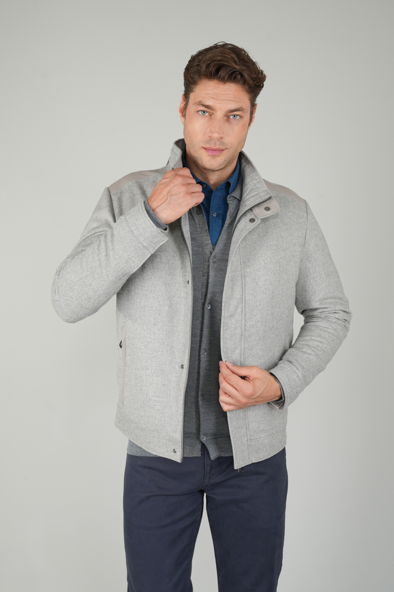 Erkek Bej Kaşe Flanel Mont