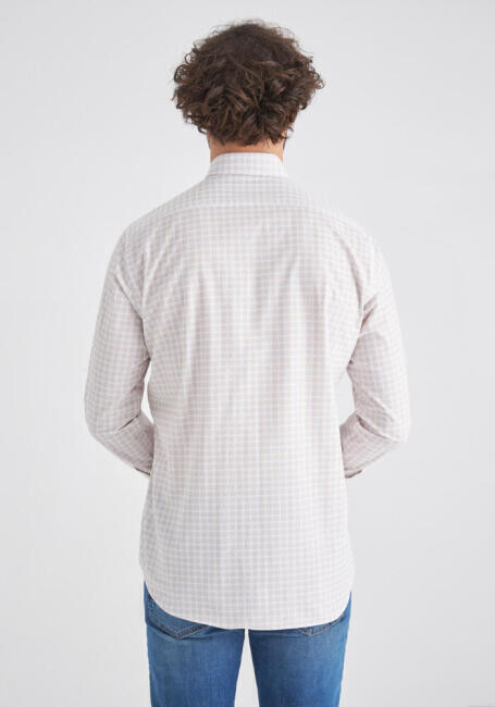 Erkek Bej Klasik Yaka Regular Fit Spor Pamuk Gömlek - 2