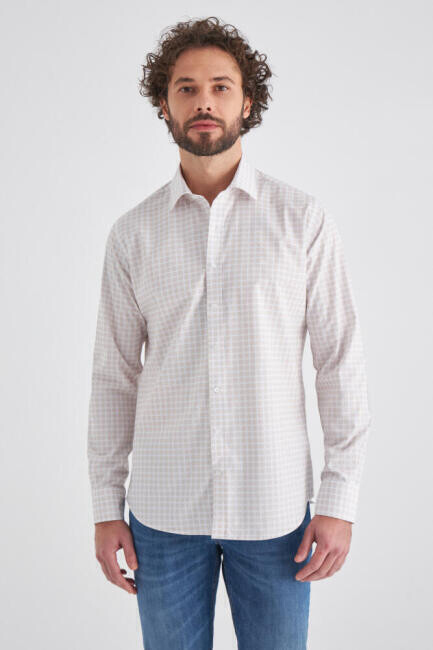 Erkek Bej Klasik Yaka Regular Fit Spor Pamuk Gömlek - 4