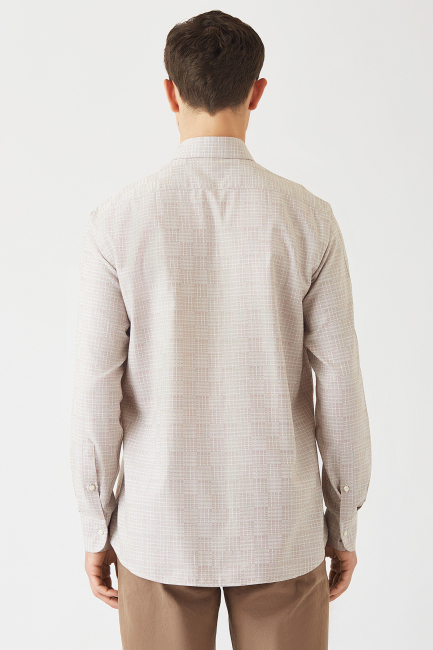 Erkek Bej Pamuk Regular Fit Klasik Gömlek - 2