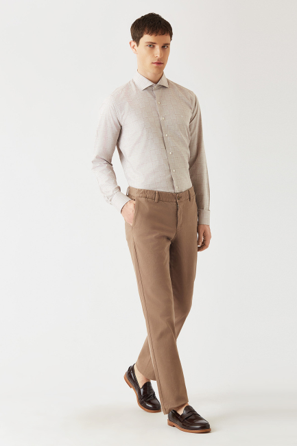 Erkek Bej Pamuk Regular Fit Klasik Gömlek - 4
