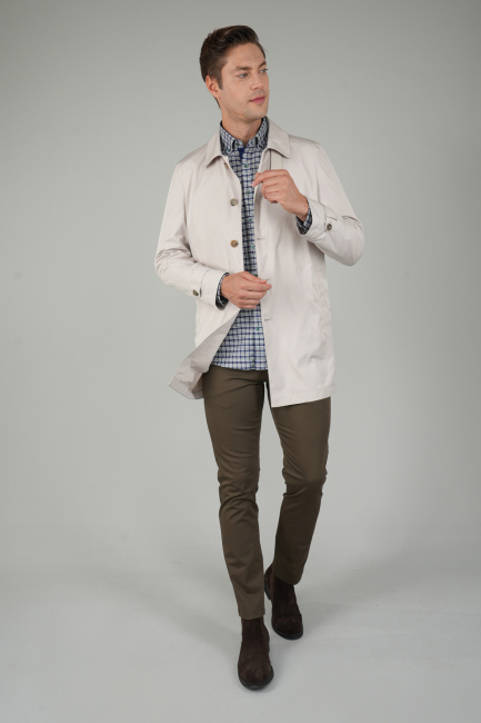 Erkek Bej Pardösü Trençkot