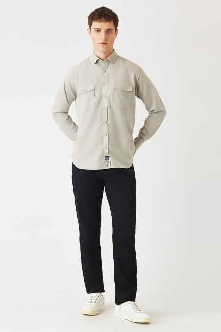 Erkek Bej Regular Fit Flanel Günlük Erkek Gömlek - 4