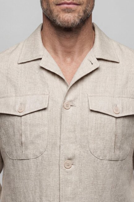 Erkek Bej Safari Keten Ceket - 3