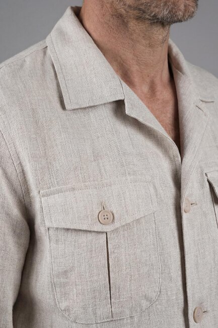 Erkek Bej Safari Keten Ceket - 4