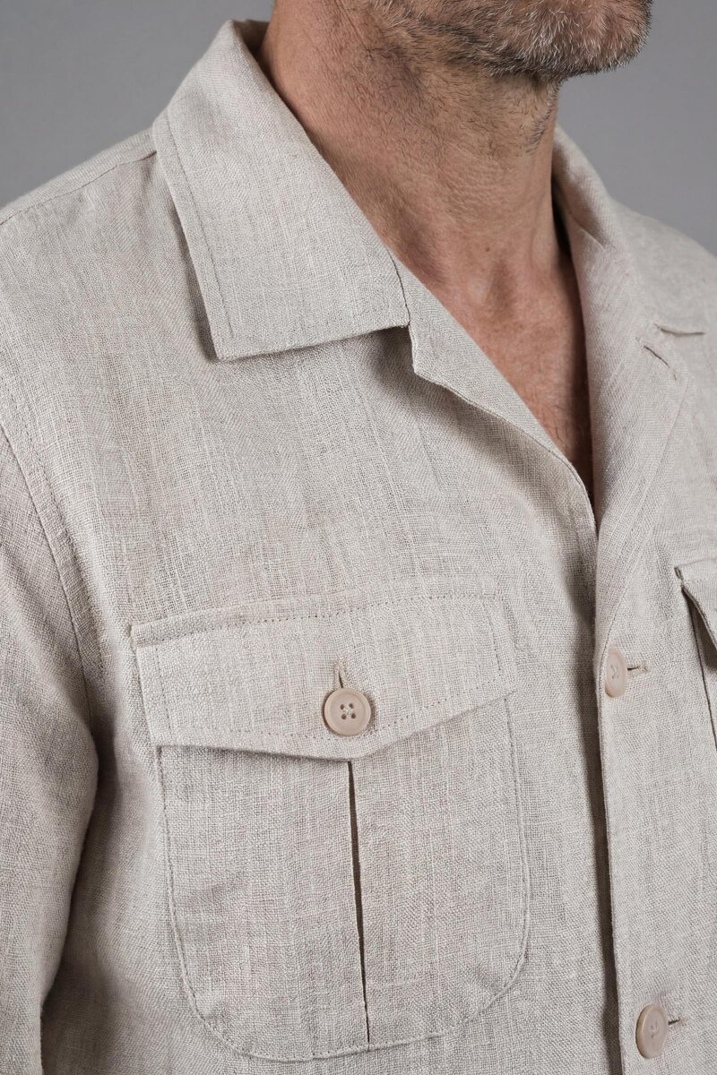 Erkek Bej Safari Keten Ceket - 4