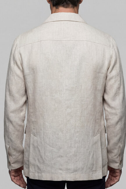 Erkek Bej Safari Keten Ceket - 2