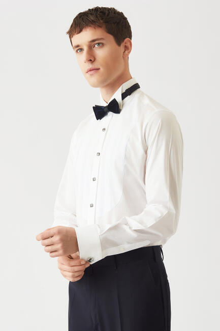 Erkek Beyaz Ata Yaka Regular Fit Gömlek - 4