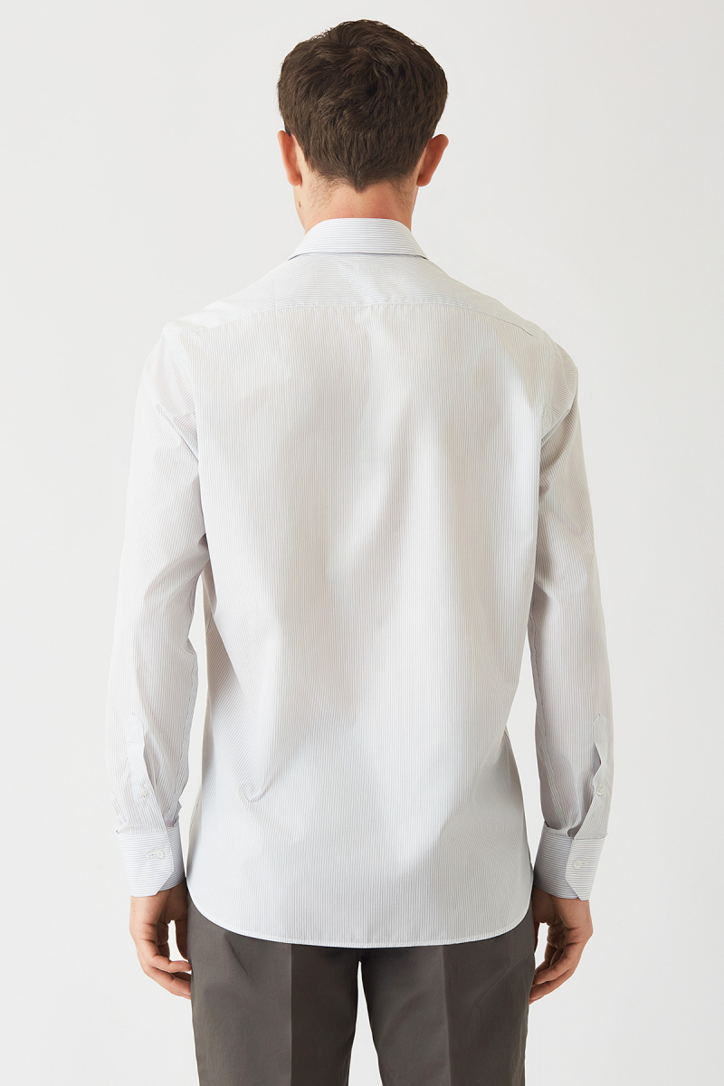 Erkek Beyaz Çizgili Pamuk Regular Fit Uzun Kol Klasik Gömlek - 2