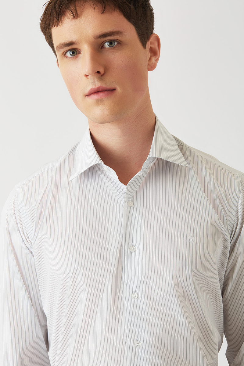 Erkek Beyaz Çizgili Pamuk Regular Fit Uzun Kol Klasik Gömlek - 3